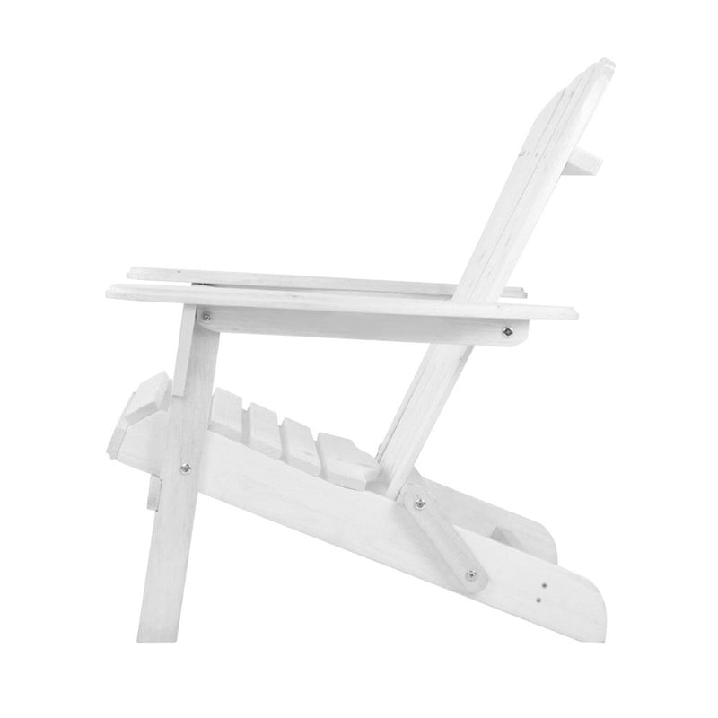 Gardeon 3PC Adirondack Outdoor Table and Chairs Wooden Foldable Beach Chair White