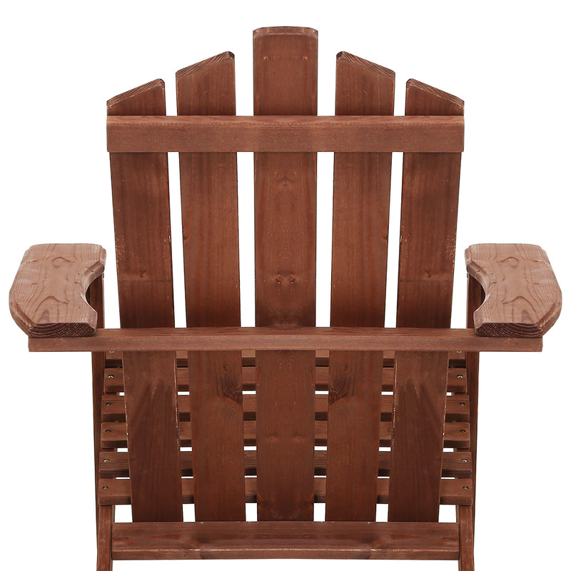 Gardeon 3PC Adirondack Outdoor Table and Chairs Wooden Beach Chair Brown