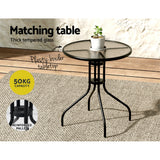 Gardeon 3PC Outdoor Bistro Set Table and Chairs Stackable Patio Furniture Black
