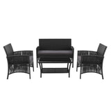 Gardeon 4PCS OutdoorSofa Set with Storage Cover Wicker Harp Chair Table Black